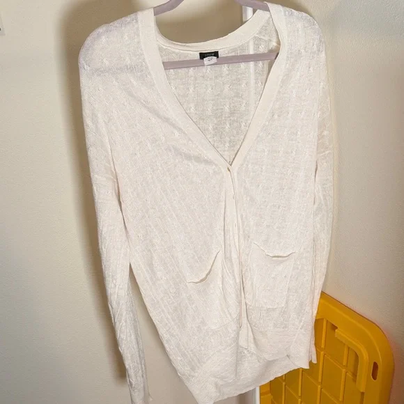 J. Crew Cream Linen Knit V-Neck Sweater - Picture 1 of 4